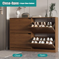 Anymaple Crestline Walnut 4-door shoe cabinet, flip drawer storage for sneakers flats sandals and daily shoes