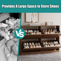 Anymaple Crestline Walnut 4-door shoe cabinet, hidden shoe storage cabinet that helps reduce visible clutter and dust