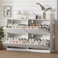Anymaple Crestline White 4-door shoe cabinet, 4-door shoe cabinet for entryway with concealed flip drawer storage