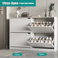 Anymaple Crestline White 4-door shoe cabinet, flip drawer storage for sneakers flats sandals and daily shoes