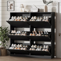 Anymaple Crestline HLG093 Black narrow shoe cabinet, 6 flip drawer shoe cabinet for entryway shoe storage