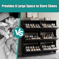 Anymaple Crestline HLG093 Black narrow shoe cabinet, flip drawer storage design for enclosed dust free footwear organization