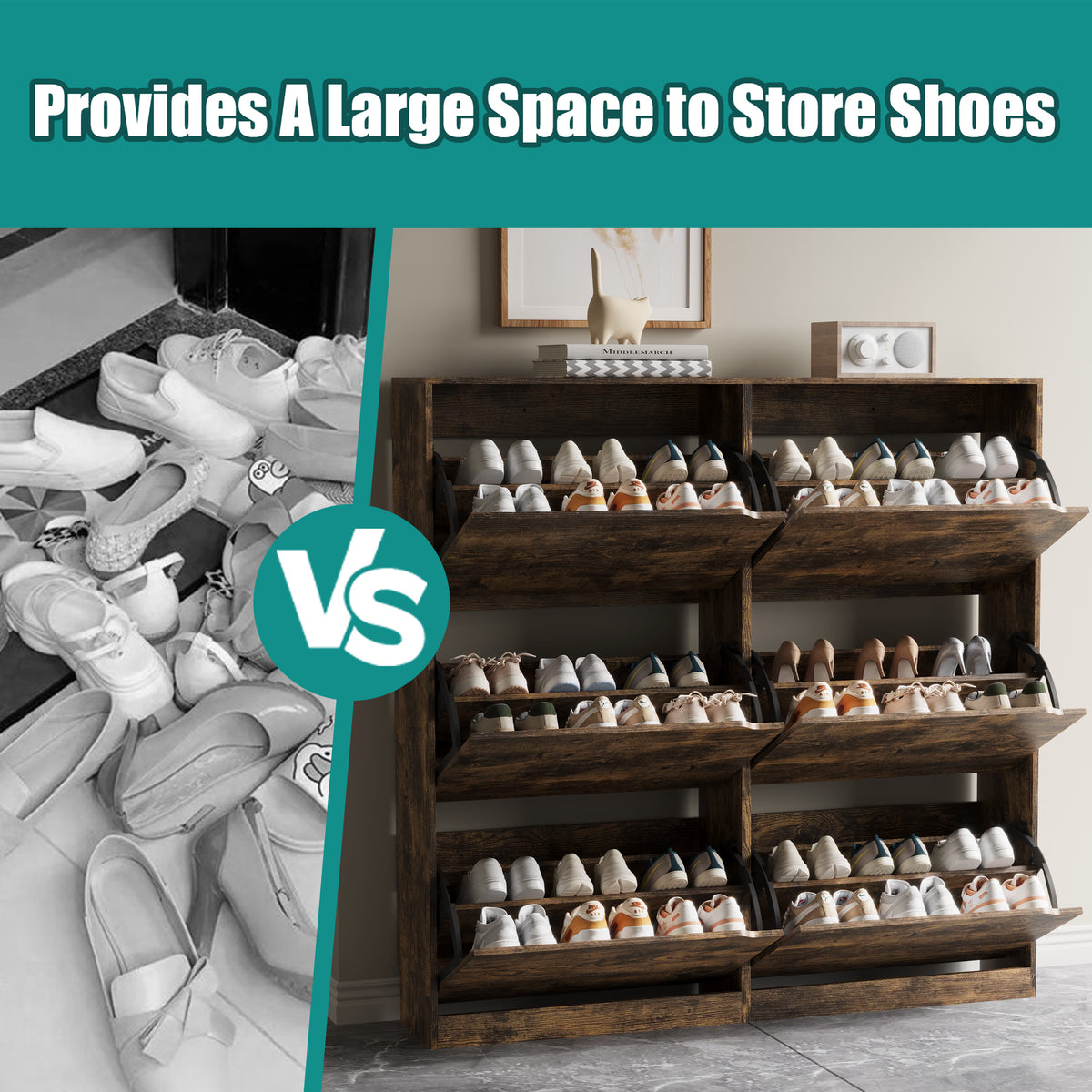 Anymaple Crestline HLG093 Brown narrow shoe cabinet, flip drawer storage design for enclosed dust free footwear organization