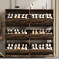 Anymaple Crestline HLG093 Brown narrow shoe cabinet, hallway shoe organizer cabinet for sneakers flats heels and slippers