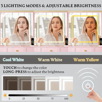 Anymaple Celeste Pink glass top vanity desk with HD lighted mirror, 3 lighting modes and adjustable brightness