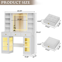 Anymaple Celeste White glass top vanity desk product size dimensions, 43 inch makeup vanity with lighted mirror