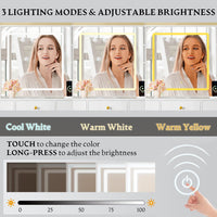 Anymaple Celeste White glass top vanity desk with HD lighted mirror, 3 lighting modes and adjustable brightness