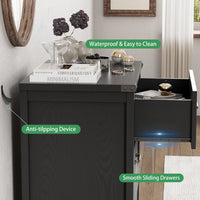Anymaple Marlow Collection Black 3-drawer compact dresser with deep storage drawers and black metal handles, anti-tipping and easy-clean detail