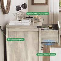 Anymaple Marlow Collection Gray 3-drawer compact dresser with deep storage drawers and black metal handles, anti-tipping and easy-clean detail