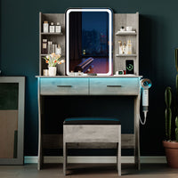 Anymaple Aurelia Gray vanity desk with HD lighted mirror and lights for bedroom makeup storage