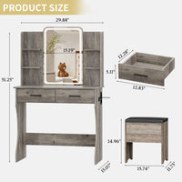 Anymaple Aurelia Gray vanity desk product size dimensions, 31 inch makeup vanity with lighted mirror