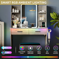 Anymaple Aurelia Gray vanity desk with RGB ambient lighting for bedroom makeup table setup