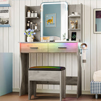 Anymaple Aurelia Gray vanity desk with HD lighted mirror and lights for bedroom makeup storage