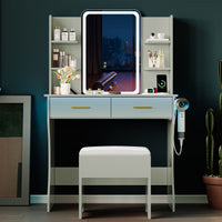 Anymaple Aurelia Green vanity desk with HD lighted mirror and lights for bedroom makeup storage
