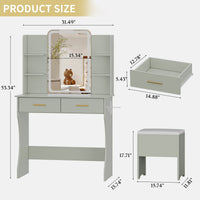 Anymaple Aurelia Green vanity desk product size dimensions, 31 inch makeup vanity with lighted mirror