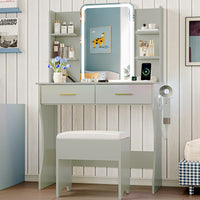 Anymaple Aurelia Green vanity desk with HD lighted mirror and lights for bedroom makeup storage