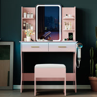 Anymaple Aurelia Pink vanity desk with HD lighted mirror and lights for bedroom makeup storage