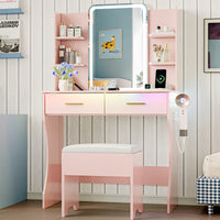 Anymaple Aurelia Pink vanity desk with HD lighted mirror and lights for bedroom makeup storage