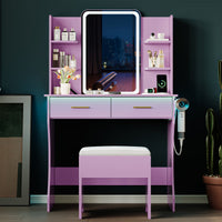 Anymaple Aurelia Purple vanity desk with HD lighted mirror and lights for bedroom makeup storage