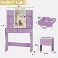 Anymaple Aurelia Purple vanity desk product size dimensions, 31 inch makeup vanity with lighted mirror
