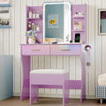 Anymaple Aurelia Purple vanity desk with HD lighted mirror and lights for bedroom makeup storage