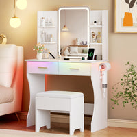Anymaple Aurelia White vanity desk with HD lighted mirror and lights for bedroom makeup storage