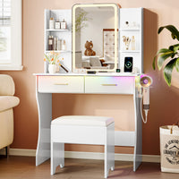 Anymaple Aurelia White vanity desk with HD lighted mirror and lights for bedroom makeup storage