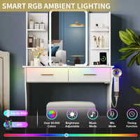 Anymaple Aurelia White vanity desk with RGB ambient lighting for bedroom makeup table setup