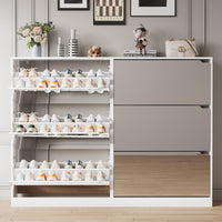Modern Slim Shoe Cabinet with Mirror, 3 Flip-Down Drawers, Hidden Handle and Space-Saving Storage for Entryway & Hallway