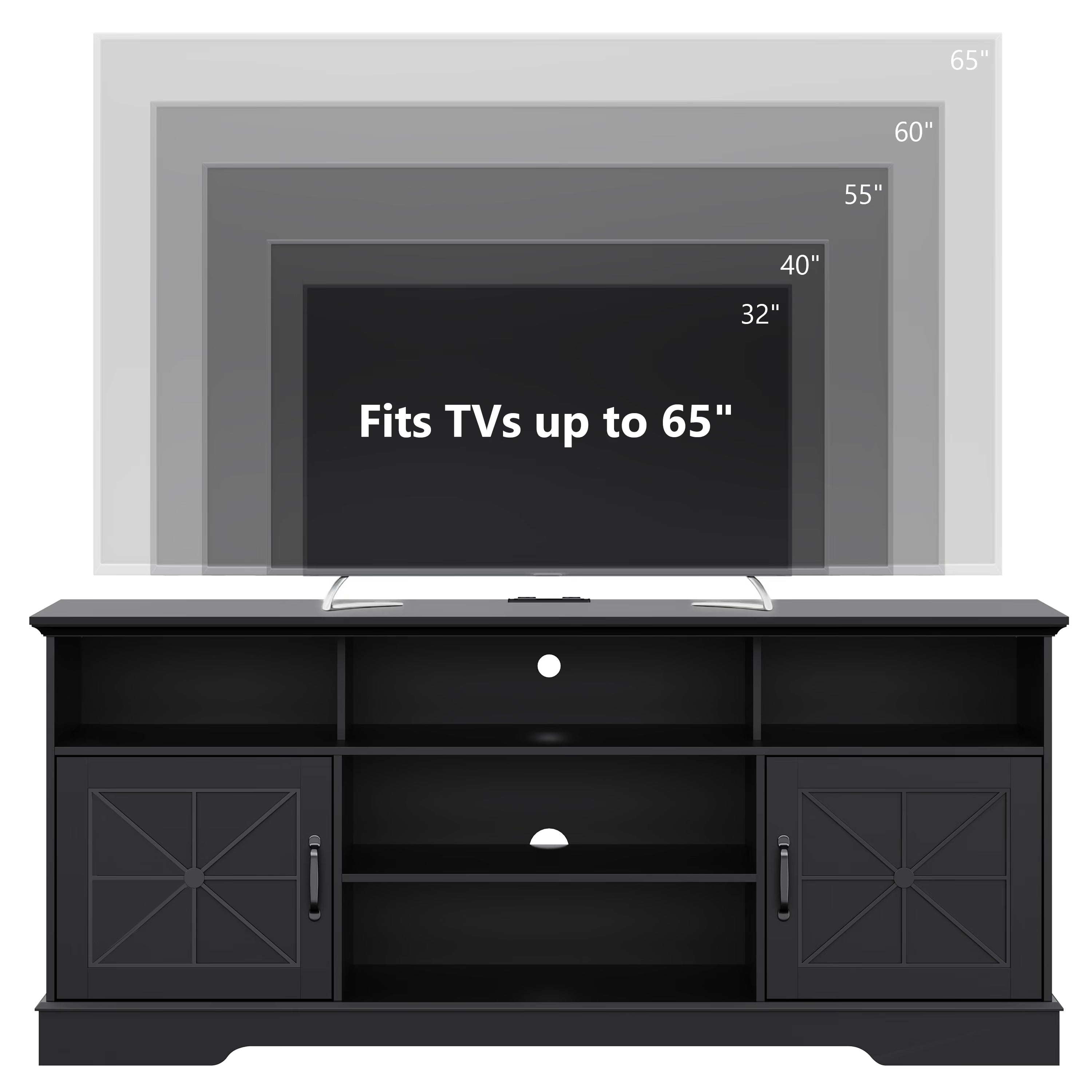 Anymaple Black farmhouse TV stand with LED, farmhouse entertainment center for 55 60 and 65 inch TVs