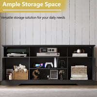 Anymaple Black farmhouse TV stand with LED, TV console styled in a living room for home theater storage