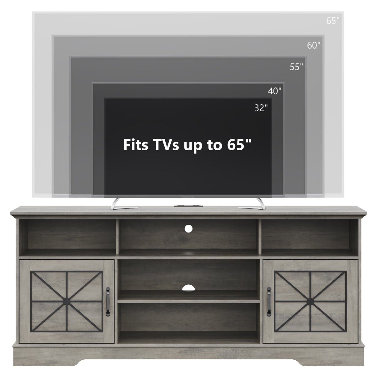 Anymaple Gray farmhouse TV stand with LED, farmhouse entertainment center for 55 60 and 65 inch TVs