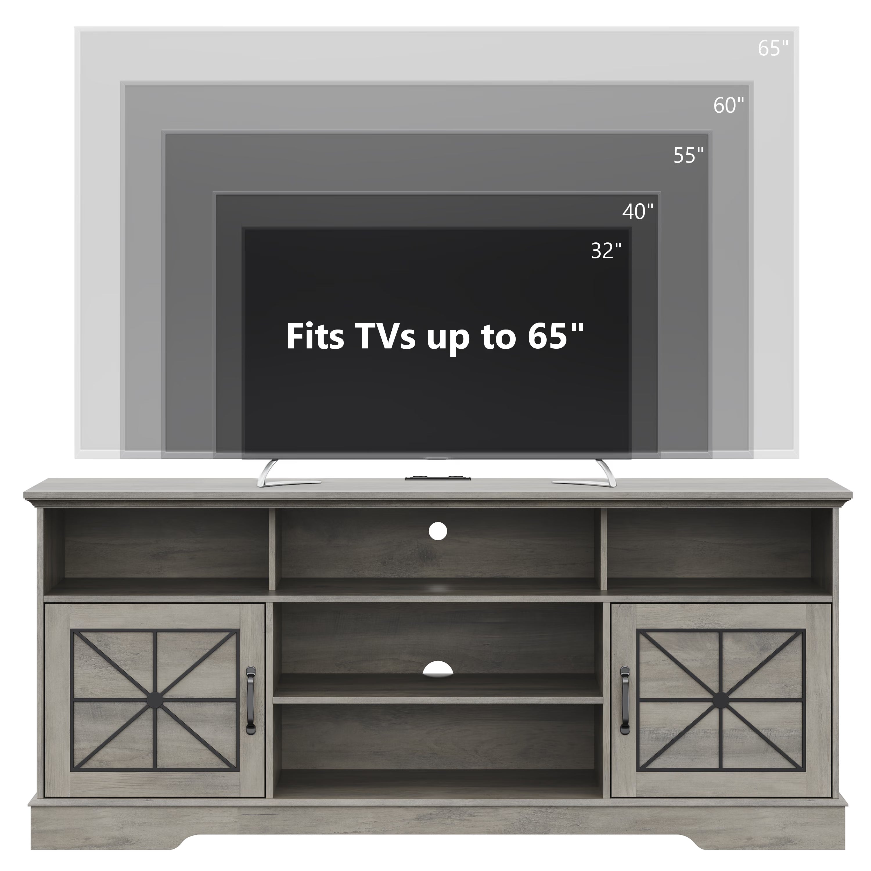 Anymaple Gray farmhouse TV stand with LED, farmhouse entertainment center for 55 60 and 65 inch TVs