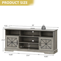 Anymaple Gray farmhouse TV stand with LED, open shelves and side cabinets for consoles routers books and decor
