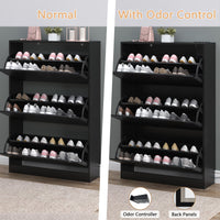 Anymaple Crestline Black deodorizing 3-door shoe cabinet, adjustable panels for sneakers flats heels and slippers