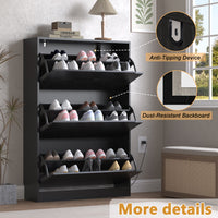 Anymaple Crestline Black deodorizing 3-door shoe cabinet, anti tip stable design for daily family shoe storage