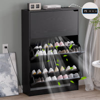 Anymaple Crestline Black deodorizing 3-door shoe cabinet, deodorizing 3 flip drawer shoe cabinet for entryway storage