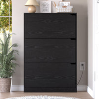 Anymaple Crestline Black deodorizing 3-door shoe cabinet, narrow shoe cabinet styled in a hallway or foyer