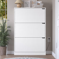 Anymaple Crestline White deodorizing 3-door shoe cabinet, space saving shoe organizer cabinet for apartment entryway use