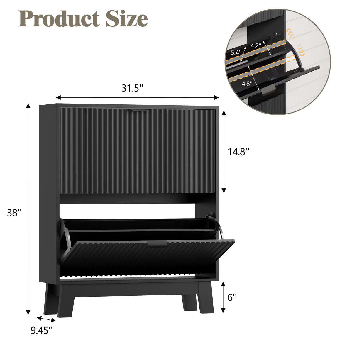 HLG136 Linea Anymaple black narrow shoe cabinet dimensions, 31.5 inch wide and 9.45 inch deep entryway storage