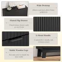 HLG136 Linea Anymaple black wooden shoe cabinet details with fluted drawers, wide top surface, L metal handles and raised legs