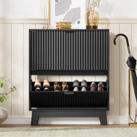HLG136 Linea Anymaple black slim shoe cabinet standing near the front door for space saving entryway storage
