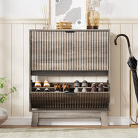 HLG136 Linea Anymaple gray slim shoe cabinet standing near the front door for space saving entryway storage
