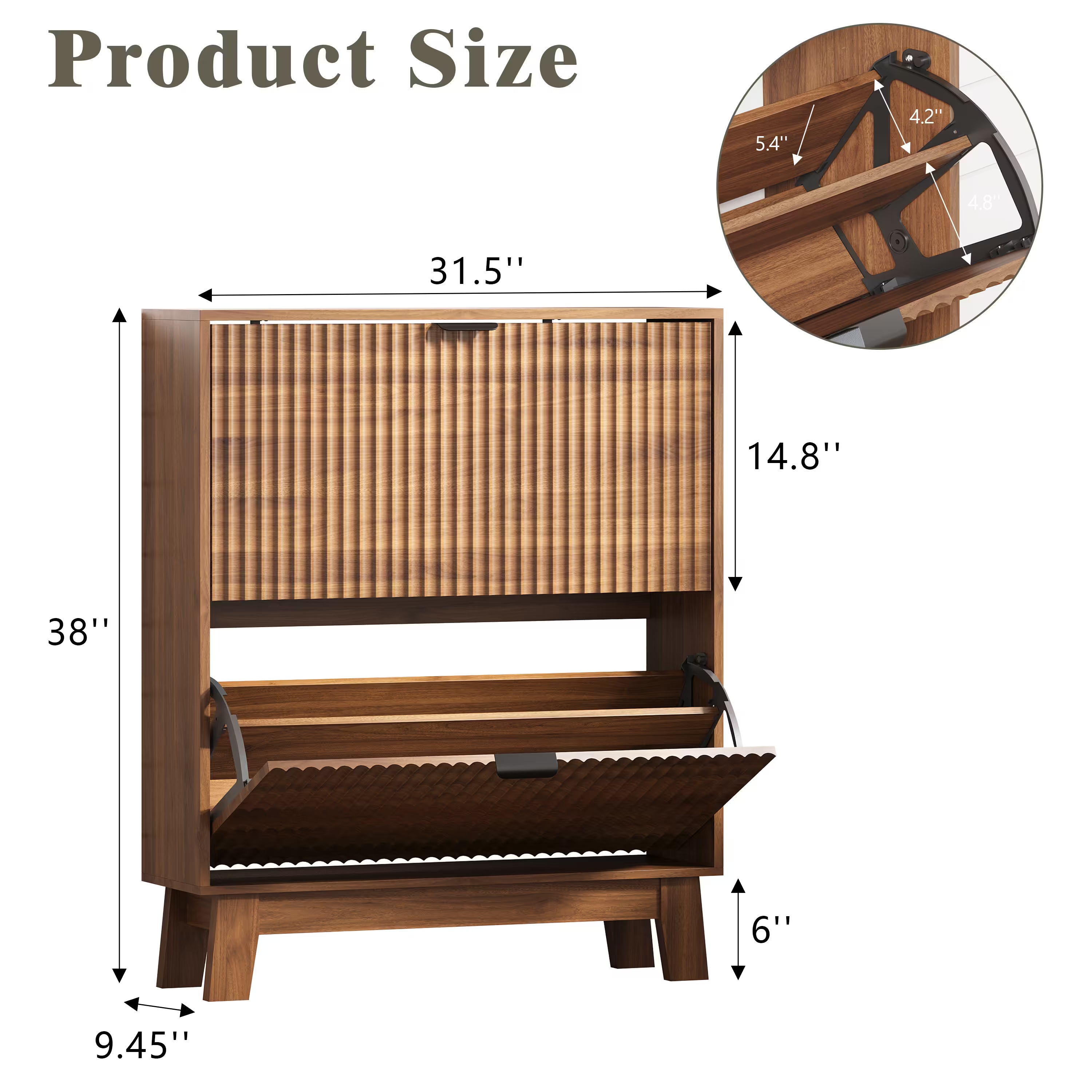 HLG136 Linea Anymaple walnut narrow shoe cabinet dimensions, 31.5 inch wide and 9.45 inch deep entryway storage