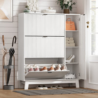 HLG138 Linea Shoe Cabinet with 3 Flip Drawers ＆ Side Cabinet