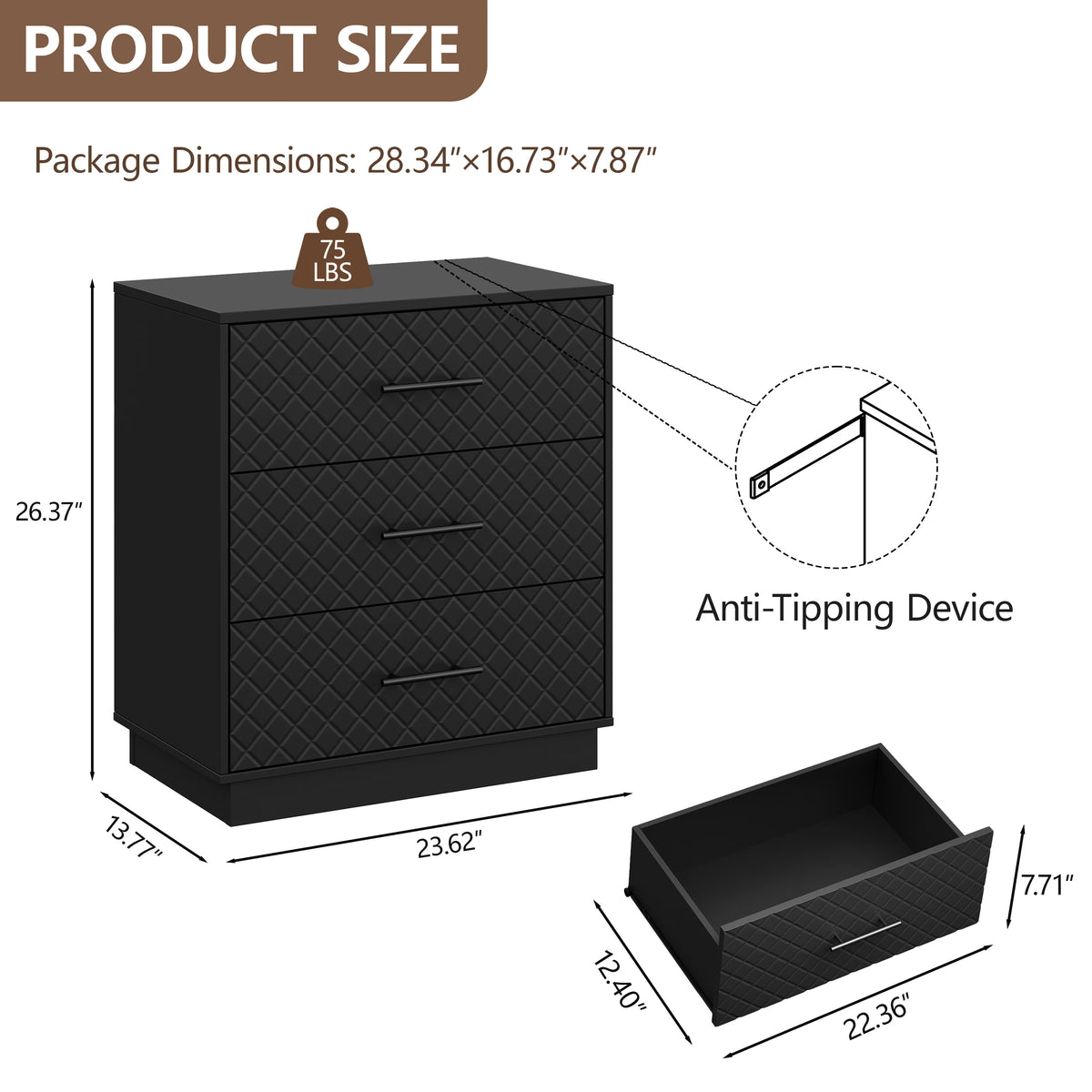 Prisma 3-Drawer Dresser for Bedroom