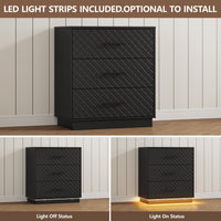 LED light strips on the black 3-drawer dresser, optional to install, light on and off comparison
