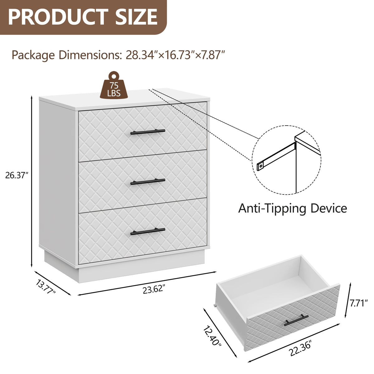 Prisma 3-Drawer Dresser for Bedroom