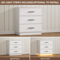 LED light strips on the white 3-drawer dresser, optional to install, light on and off comparison