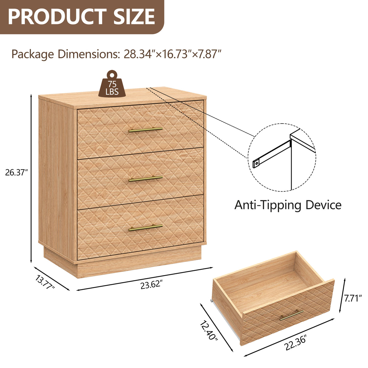 Prisma 3-Drawer Dresser for Bedroom
